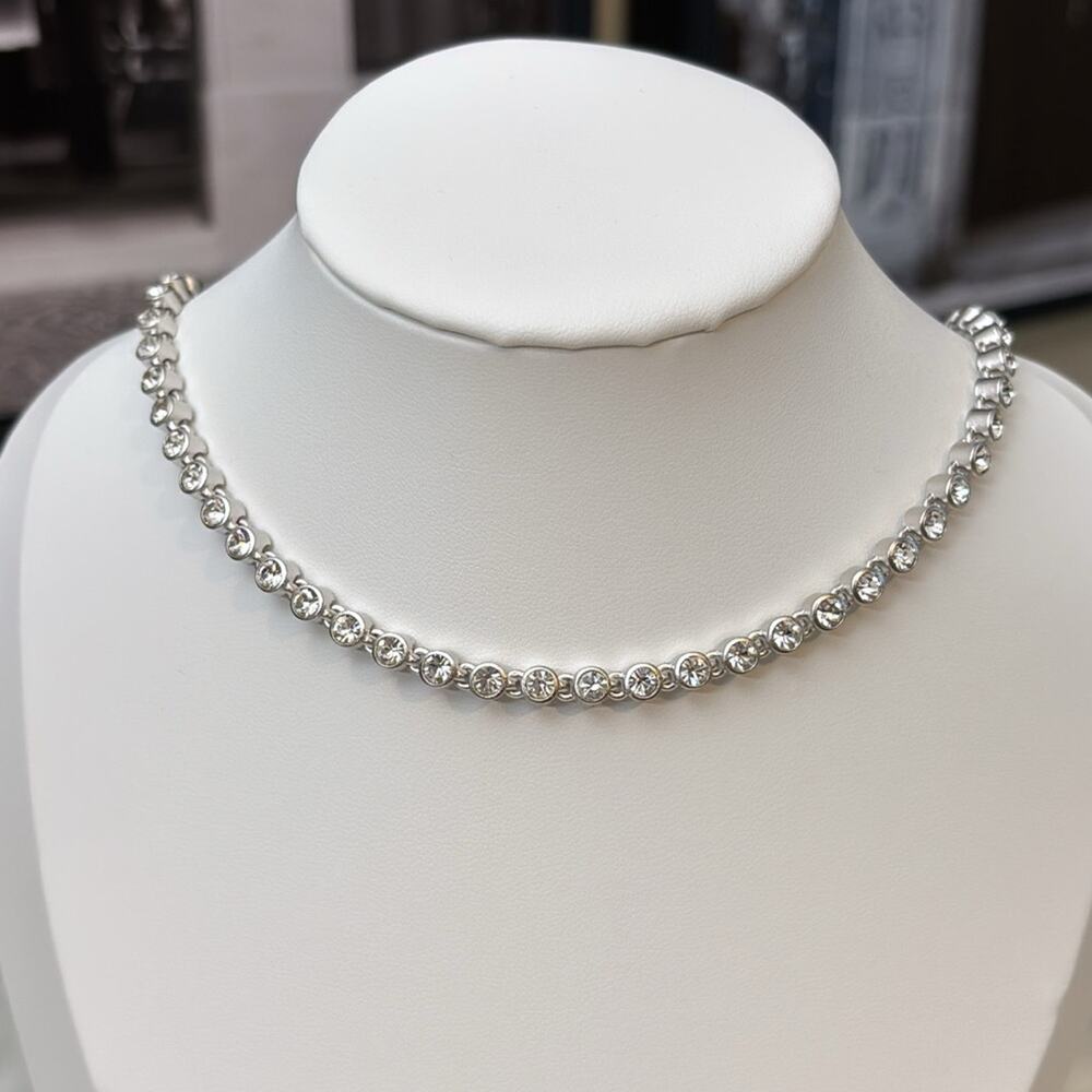 D'Orlan Rhodium Plated Necklace with Swarovski Crystals 16-18"